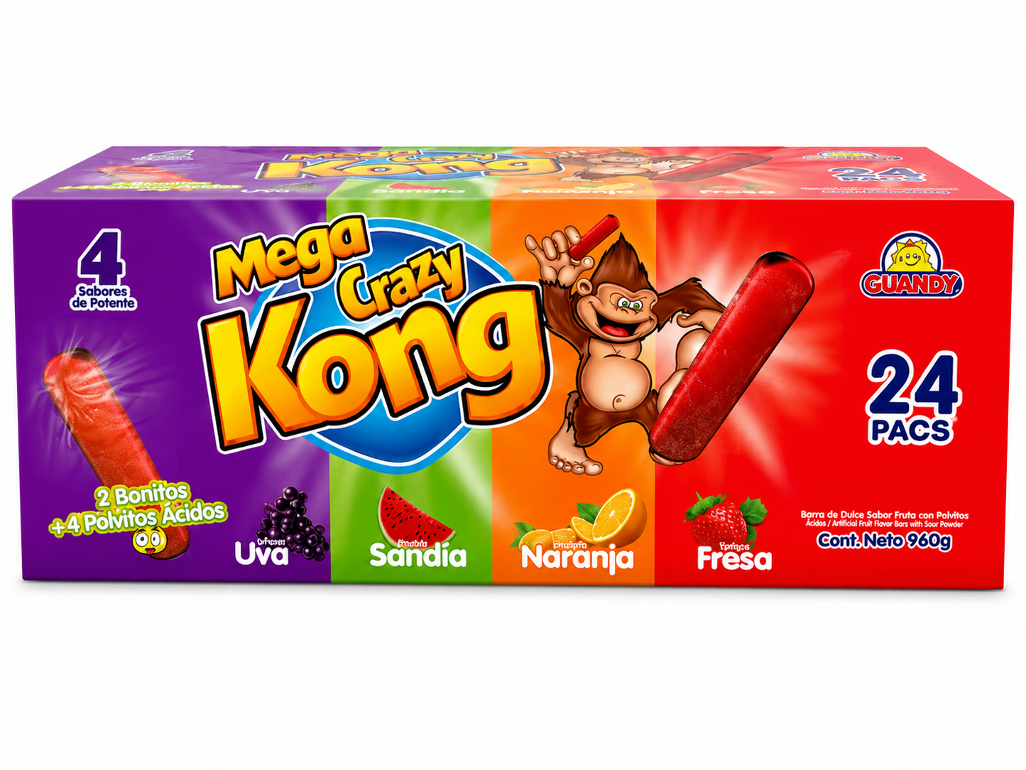 Guandy Mega Crazy Kong Fruit Candy Bars Variety Pack - 24 Pack