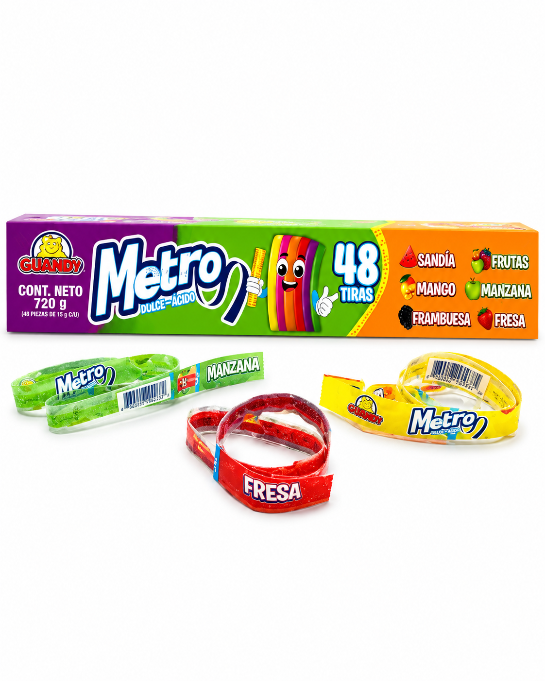 Guandy Metro Sour Candy Belts Variety Pack - 48 Pack