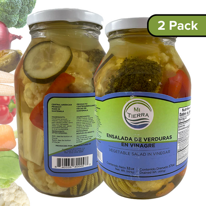 MI TIERRA - Vegetables in Brine 32oz - Ensalada De Verduras En Vinagre - Pack of 2