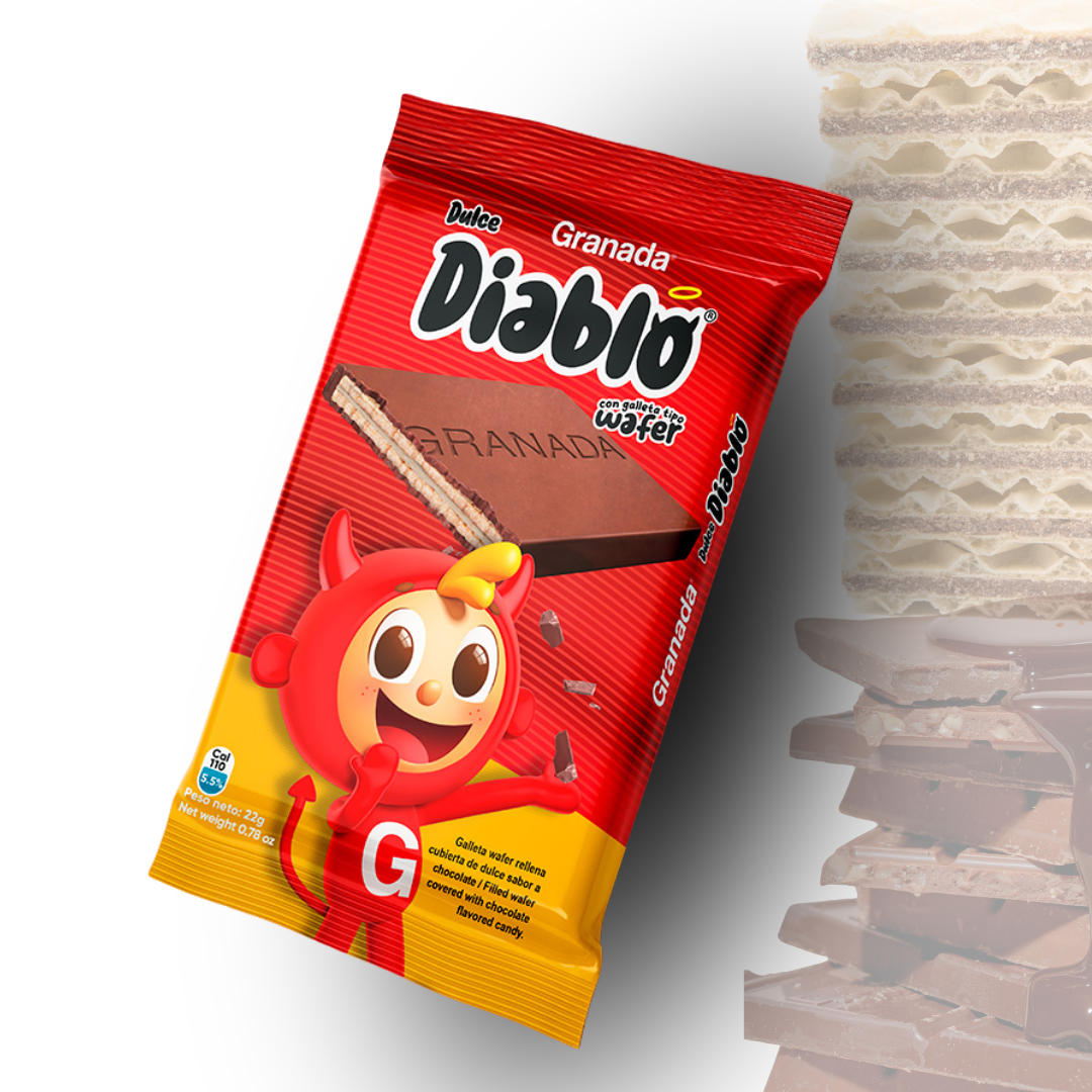 GRANADA - DIABLO Stuffed Wafer Cookie Covered in chocolate - (Pack of 3)