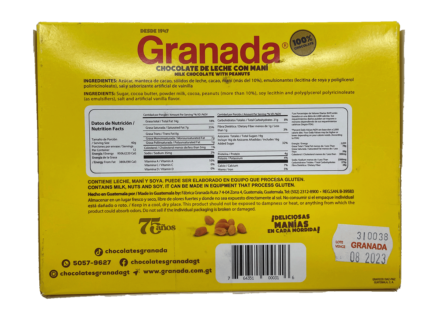 GRANADA Milk Chocolate Peanut Bar (12 Bars)