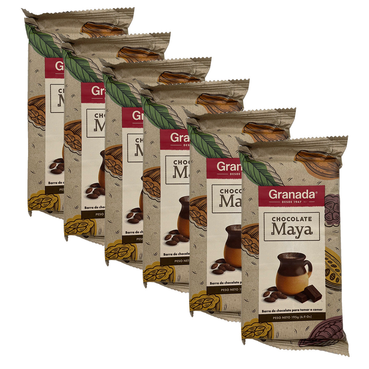 GRANADA Maya Artisan Hard-Crafted Dark Chocolate Bar 195g (Pack of 6)