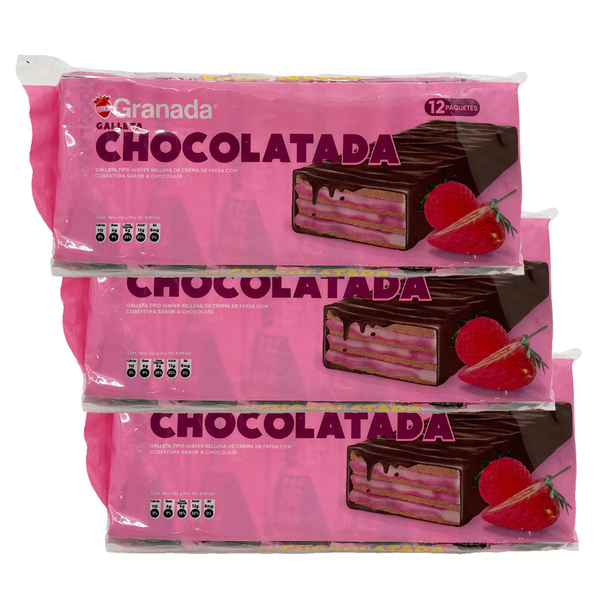 GRANADA Chocolatada Wafers 12pcs - Strawberry - (Pack of 3)