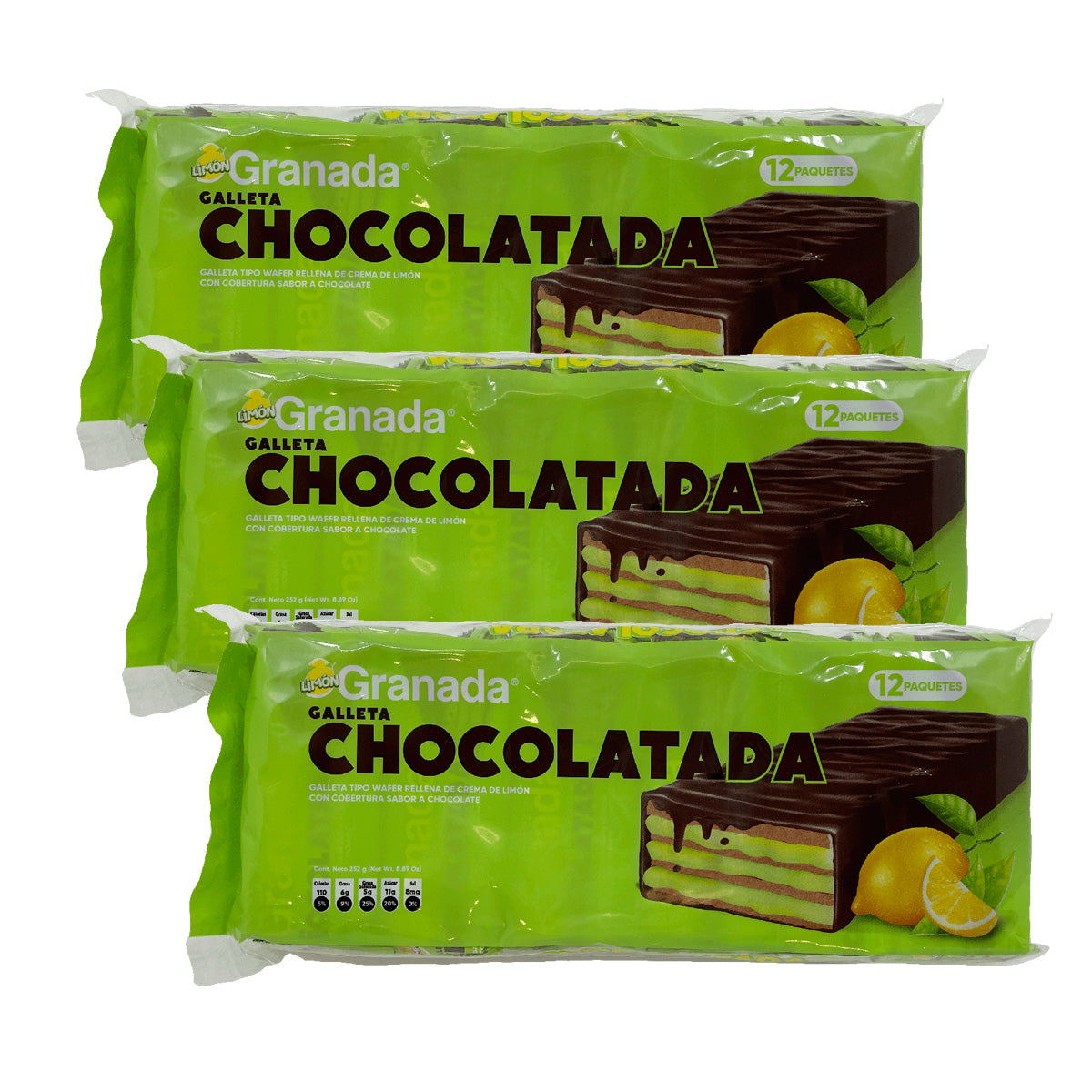 GRANADA Chocolatada Wafers 12pcs - Lemon - (Pack of 3)