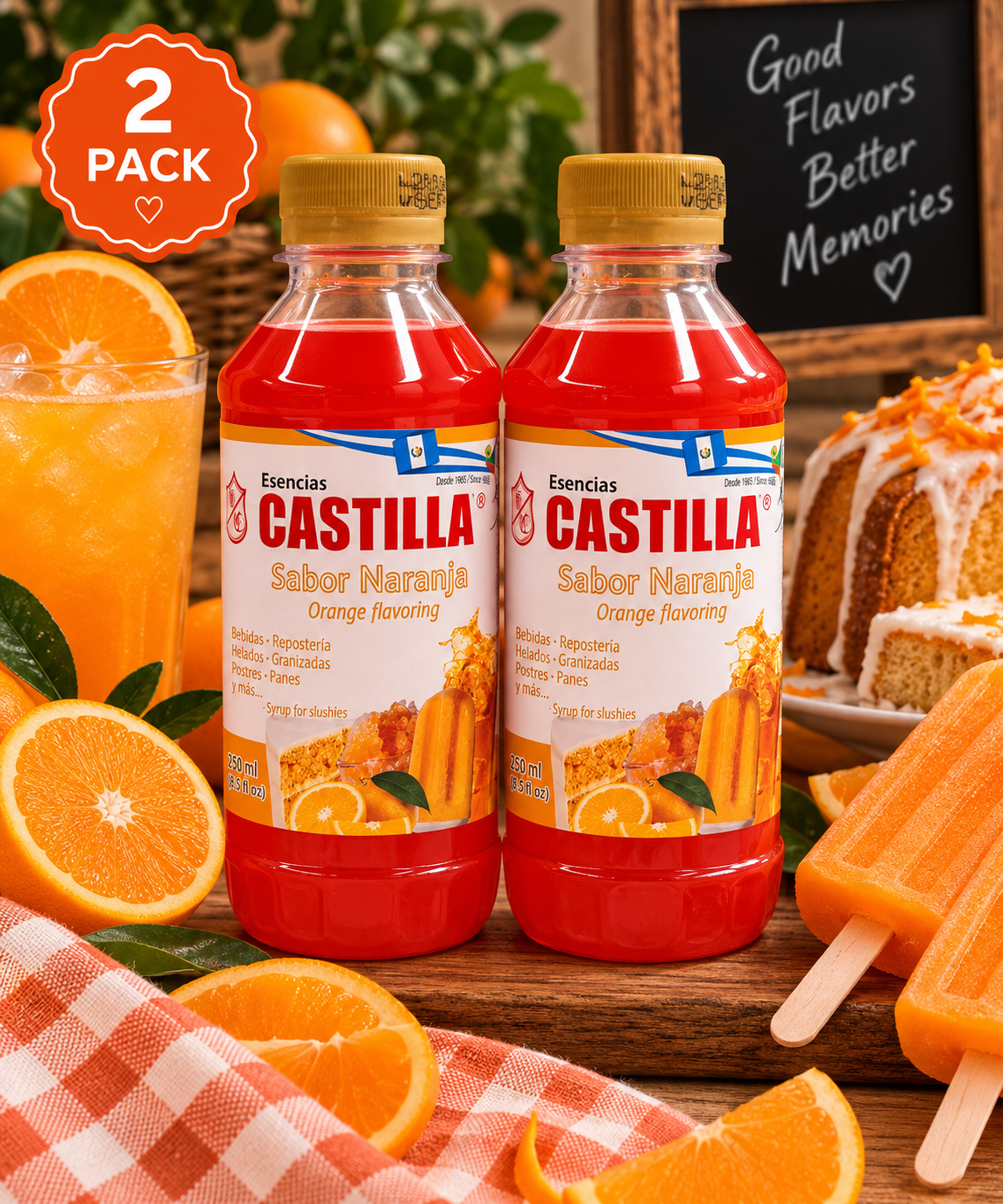 CASTILLA Sugar Free Orange Flavor Concentrate - 8.5oz (Pack of 2)
