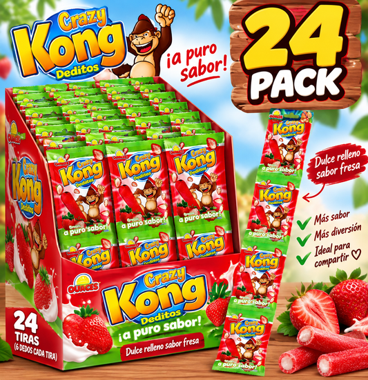 Guandy Crazy Kong Grape Dipping Candy Sticks – Sweet & Sour Strawberry - 24 Pack