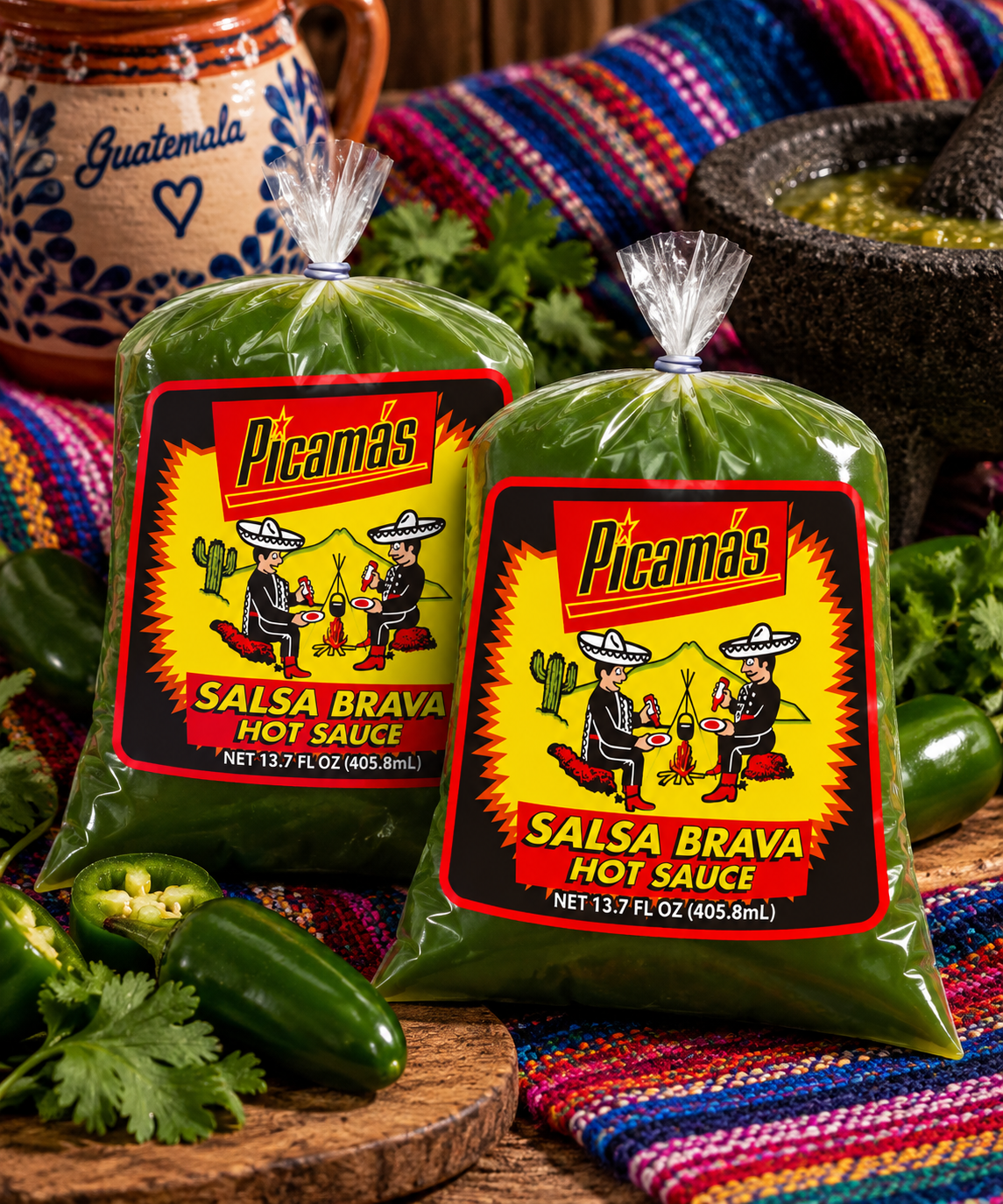 Picamas Green Hot Sauce 13.7oz (Pack of 3)