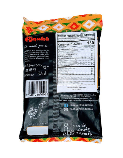 RIQUISIMA - Chile Limón Garbanzos Beans Snack - 2.8oz Bag - Pack of 2