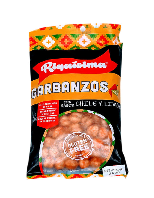 RIQUISIMA - Chile Limón Garbanzos Beans Snack - 2.8oz Bag - Pack of 2