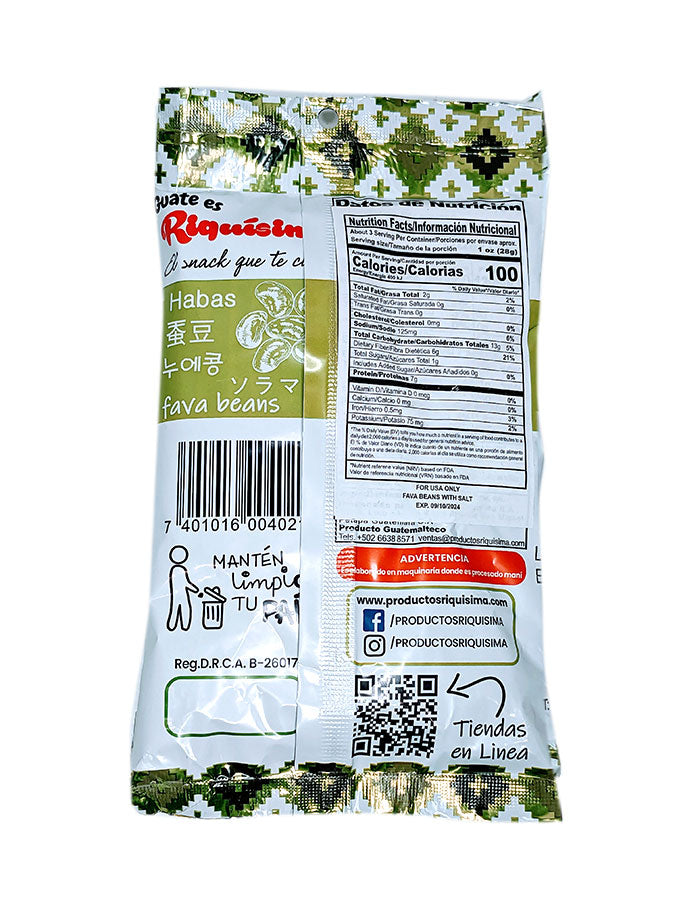 RIQUISIMA - Salted Fava Beans Snack - 2.8oz Bag - Pack of 2