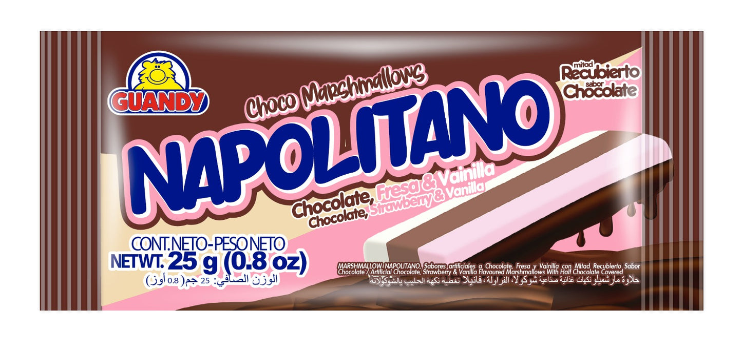 GUANDY - Napolitano Marshmallow Bars , Chocolate, Vanilla & Strawberry Flavored , 12pcs 25g each (Pack of 2)