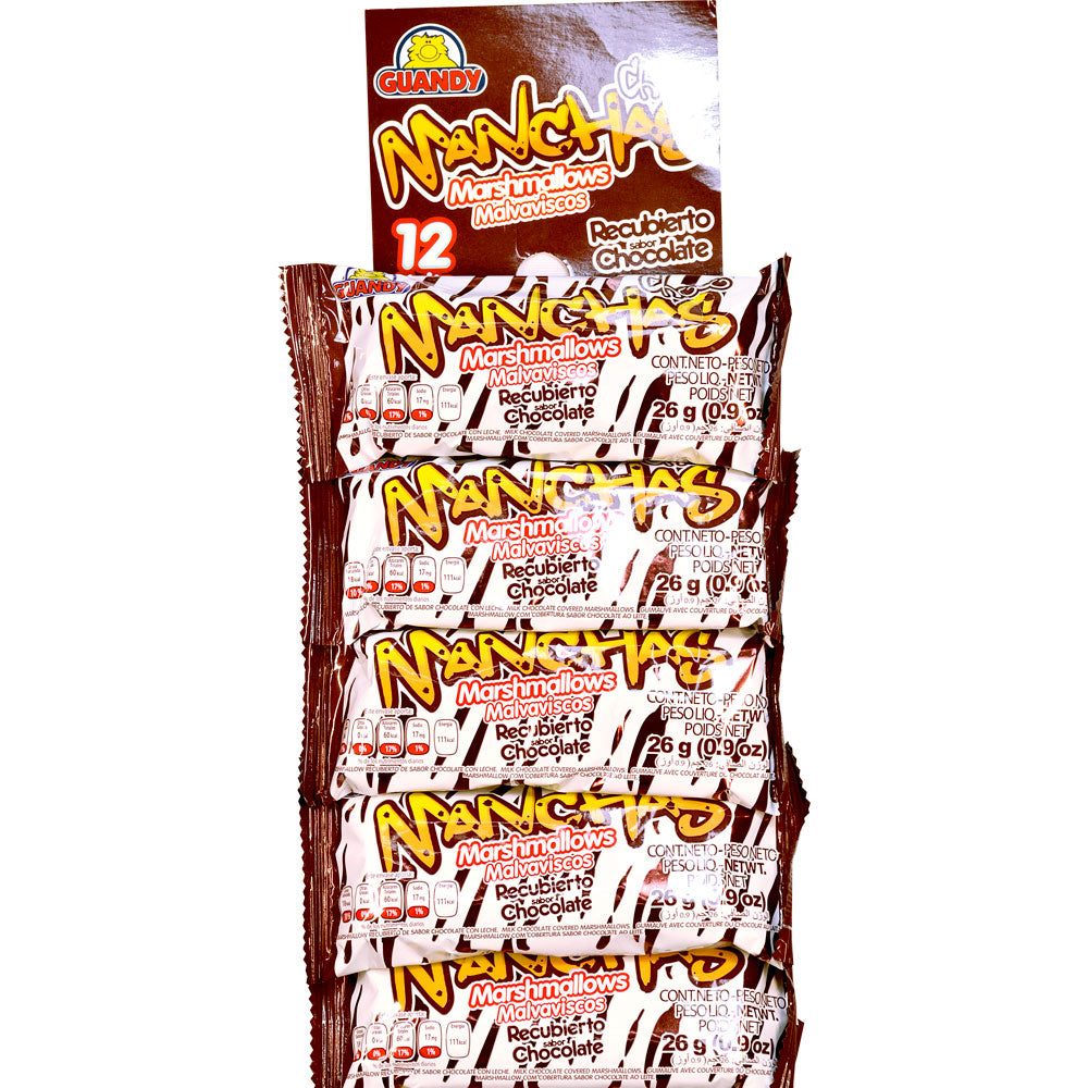 GUANDY - Choco Manchas Marshmallows Chocolate Covered Strip , 12pcs 26g each (Pack of 2)