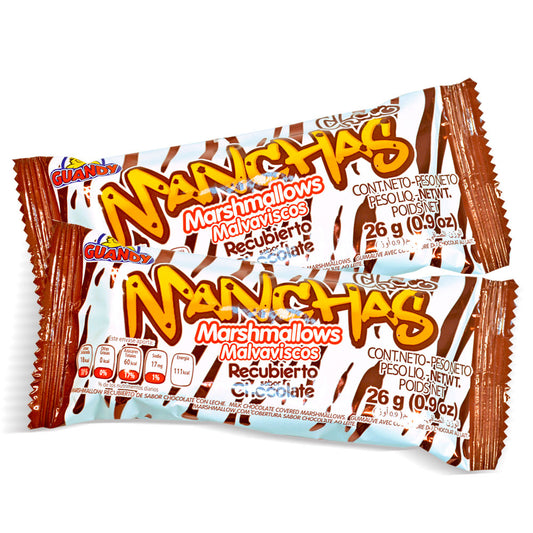 GUANDY - Choco Manchas Marshmallows Chocolate Covered Strip , 12pcs 26g each (Pack of 2)