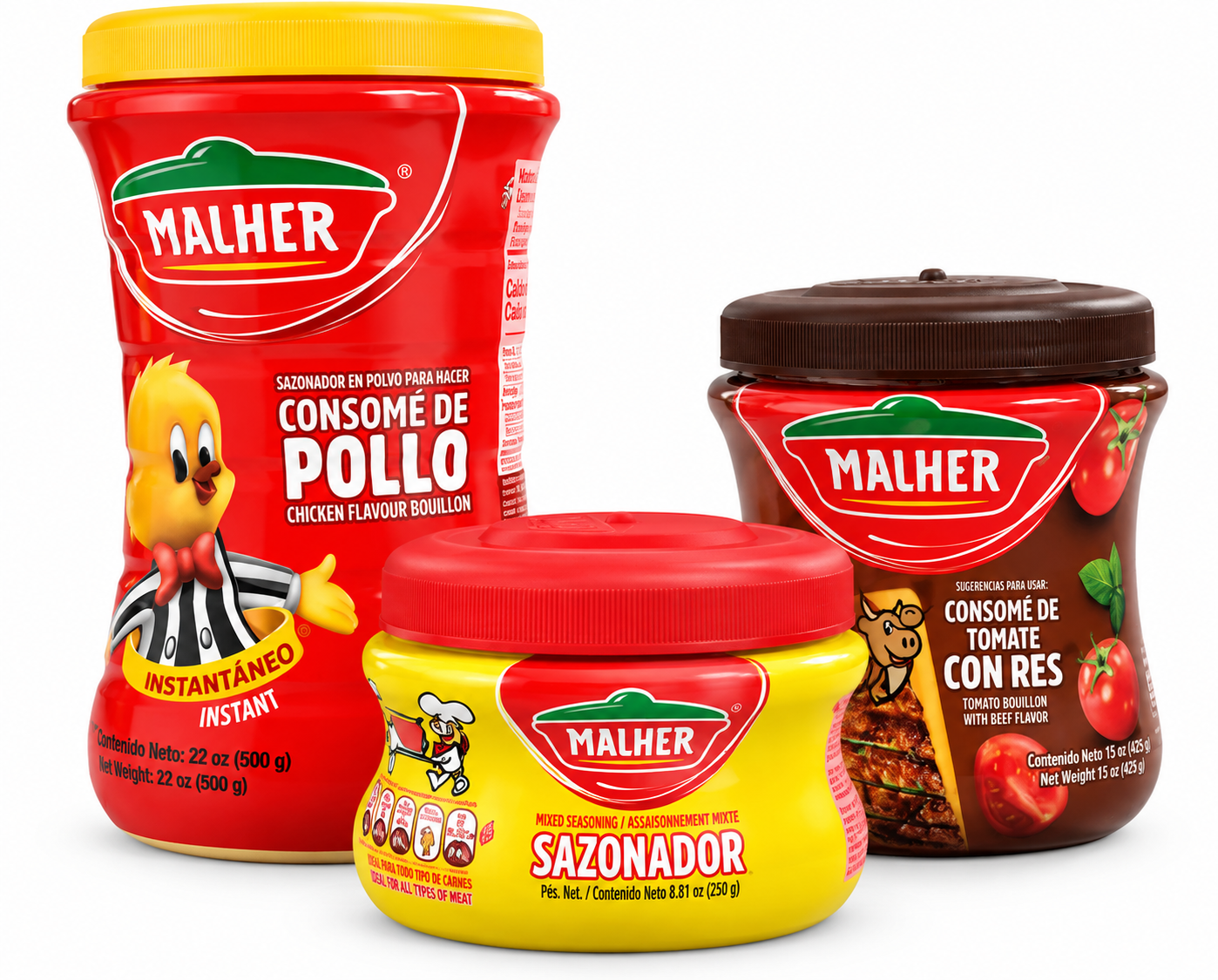Malher Seasoning & Bouillon Variety Combo – Assorted Flavors – 3 Pack