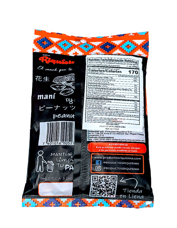 RIQUISIMA - Chile Limón Peanuts Snack - 2.8oz Bag - Pack of 2