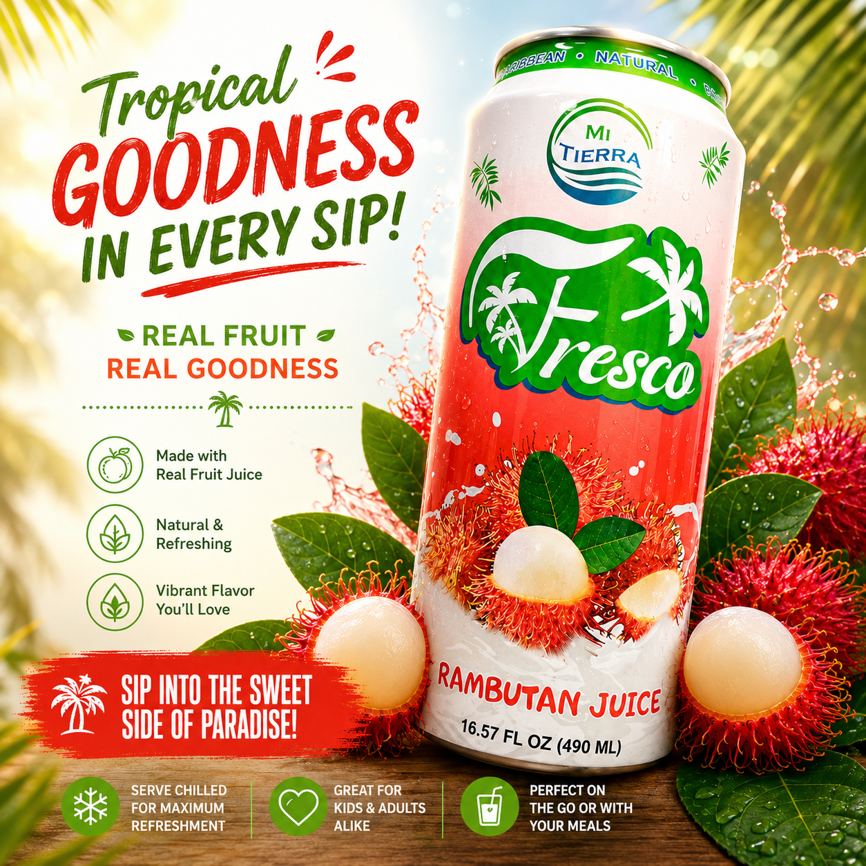 *NEW* Mi Tierra Natural Juices 16.57oz- Rambutan (3 Pack)