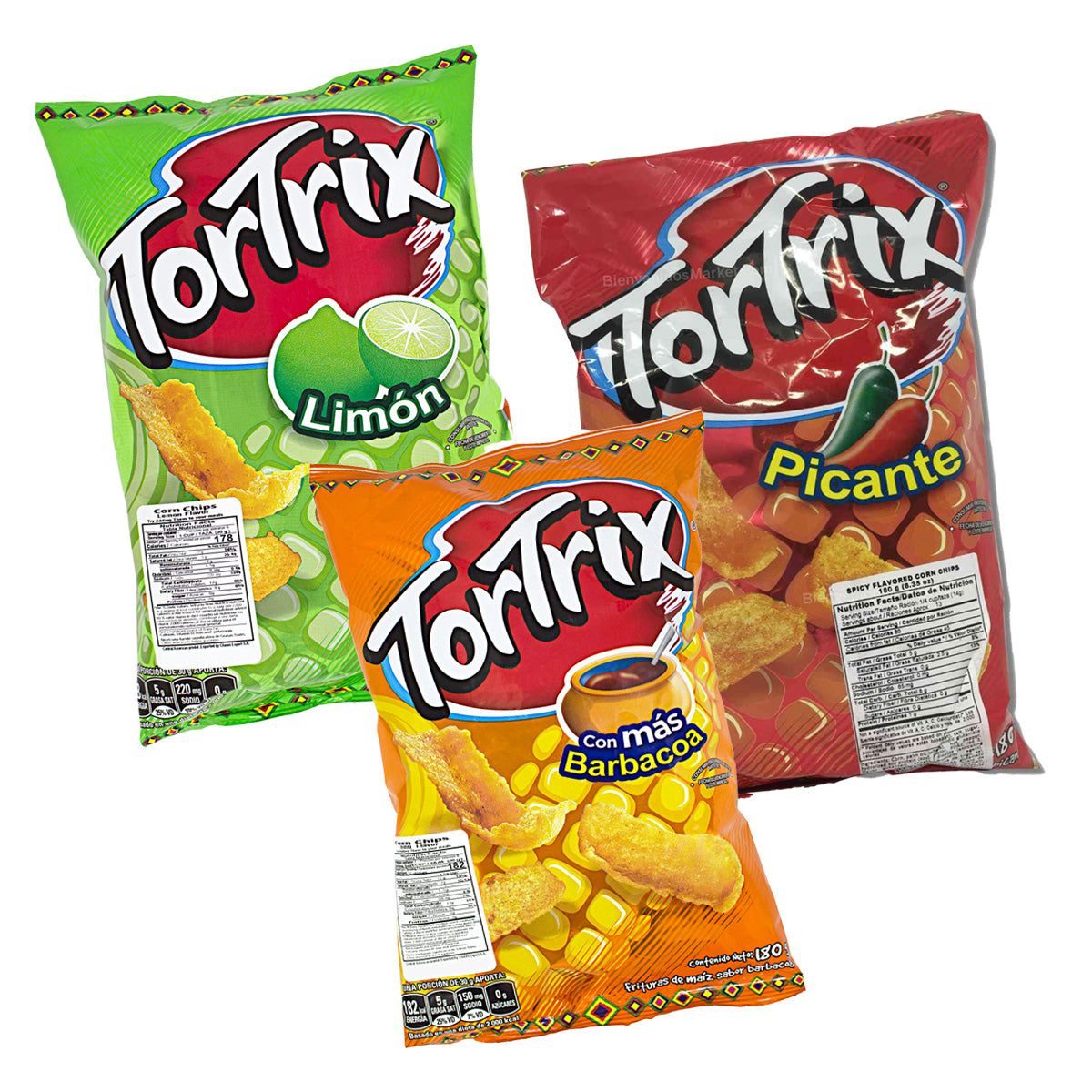 Tortrix Variety Pack Corn Chips - Limon | BBQ | BBQ Spicy (3 x 180g Bags)