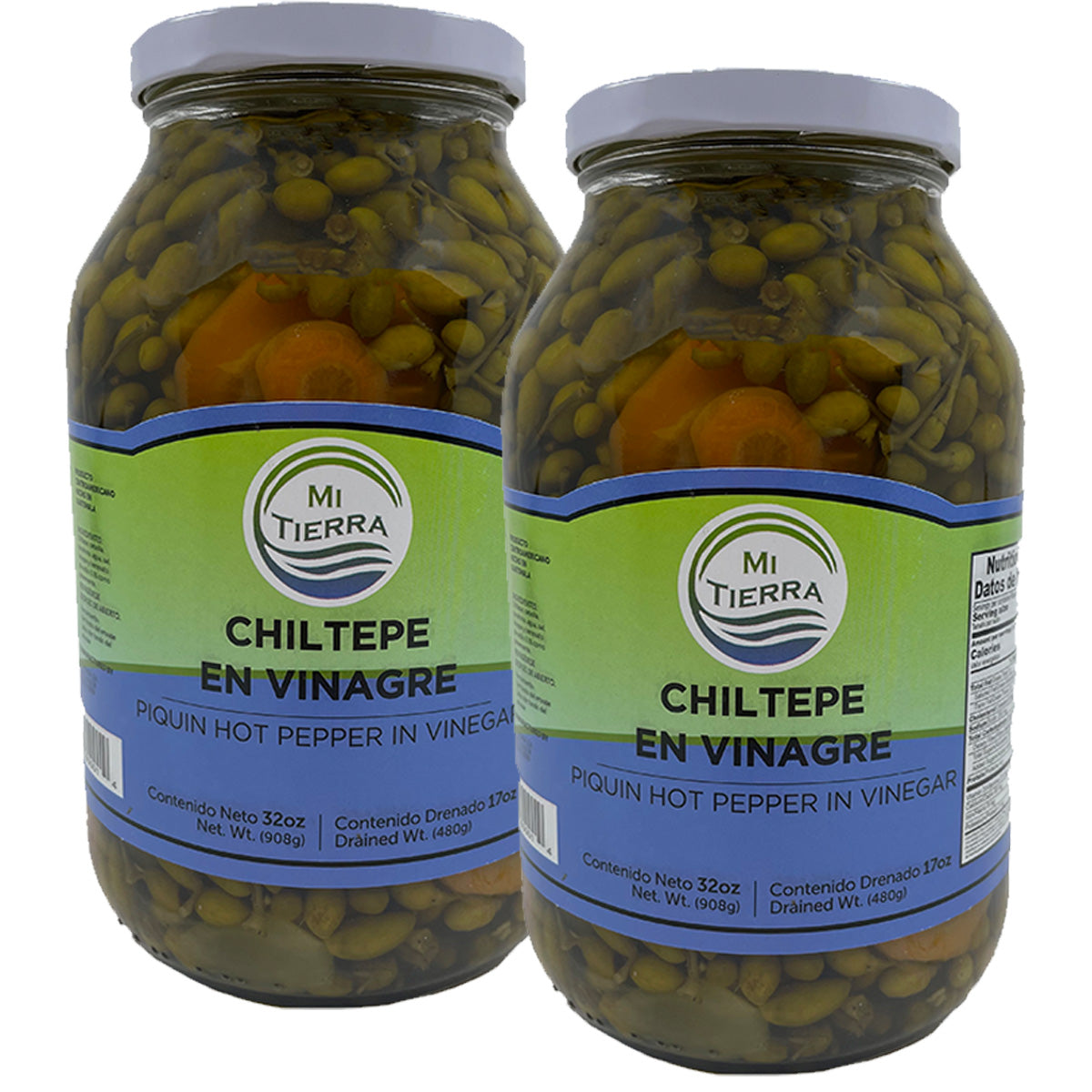 MI TIERRA - Chiltepe in Vinegar 32oz - Chiltepe en Vinegar - Pack of 2